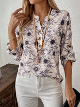EMERY ROSE Women's Front Button Closure Mid-Length Sleeve Allover Floral Print Casual Blouse